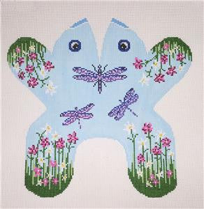 Door Stop ~ Dragonfly & Flowers Frog 3-D Beanbag handpainted Needlepoint Canvas by Needle Crossings