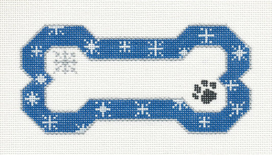 Dog Bone ~ Blue Snowflake & Paw Print handpainted Needlepoint Canvas Ornament by Danji
