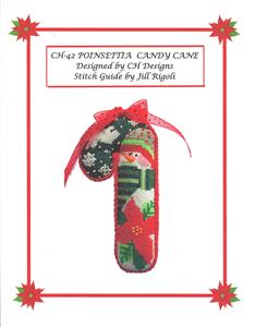 Candy Cane ~ Poinsettia Snowman & Dove Medium Candy Cane & STITCH GUIDE Needlepoint Canvas Danji