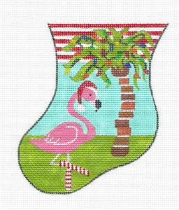 Stocking ~ Tropical Flamingo Mini Stocking handpainted Needlepoint Ornament by Juliemar