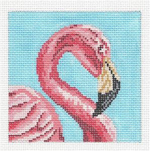 Bird Canvas ~ Elegant Pink Flamingo 4" Sq. Coaster handpainted Needlepoint Canvas by Needle Crossings