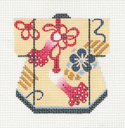 Kimono~Petite LEE Kimono Red Florals handpainted Needlepoint Canvas Ornament