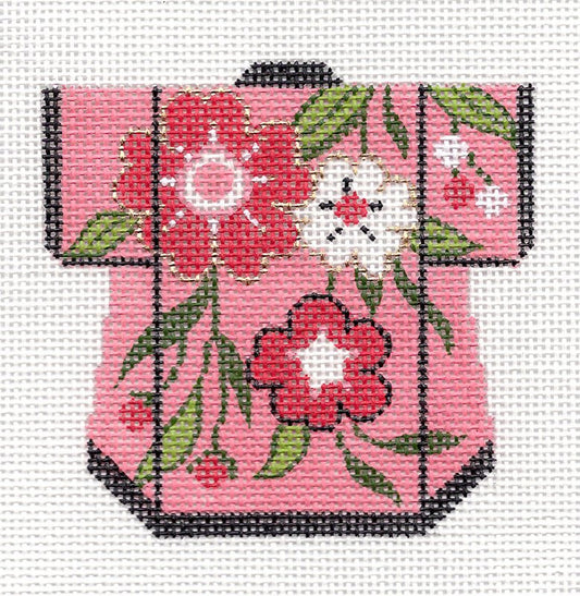 Kimono~Petite LEE Rose Floral Oriental Kimono handpainted Needlepoint Canvas Ornament
