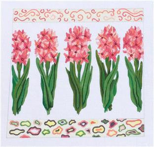 Canvas~Spring Pink Hyacinth Garden handpainted Large Needlepoint Canvas by JulieMar