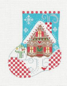 Mini Stocking-Gingerbread House on Handpainted Needlepoint Canvas by Danji