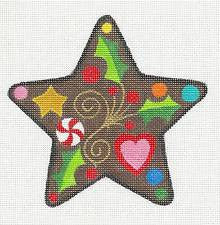 Star ~ Christmas Gingerbread Star handpainted Needlepoint Canvas by Raymond Crawford