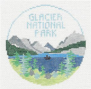Travel Round ~ MONTANA Glacier National Park handpainted Needlepoint Canvas by Kathy Schenkel