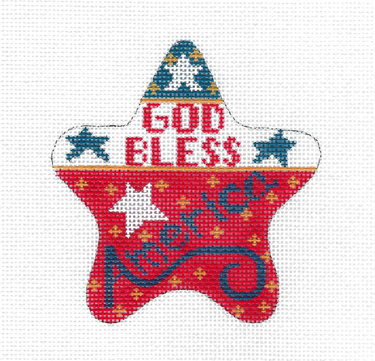 Patriotic  STAR God Bless America handpainted Needlepoint Ornament by CH Designs Danji