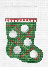 Sports ~ GOLF Balls & TEES Mini Stocking Design handpainted Needlepoint Canvas by Susan Roberts
