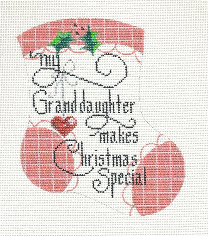 Mini Stocking ~ My Granddaughter Makes Christmas Special 18 mesh handpainted Needlepoint Canvas by Danji