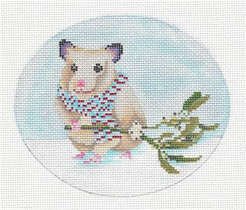 Christmas Oval ~ Hamster with Mistletoe Handpainted Needlepoint Canvas & STITCH GUIDE by Scott Church