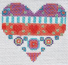 Heart with Circles & Hearts handpainted Needlepoint Ornament Canvas By CH Designs from Danji