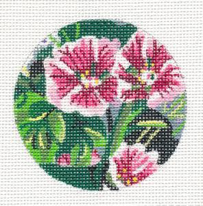 Round~Hollyhock Flower handpainted Needlepoint Canvas 3"Round by JulieMar***SPECIAL ORDER***