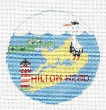 Travel Round ~ Hilton Head Island, South Carolina 4" handpainted 18 Mesh Needlepoint Canvas by Kathy Schenkel