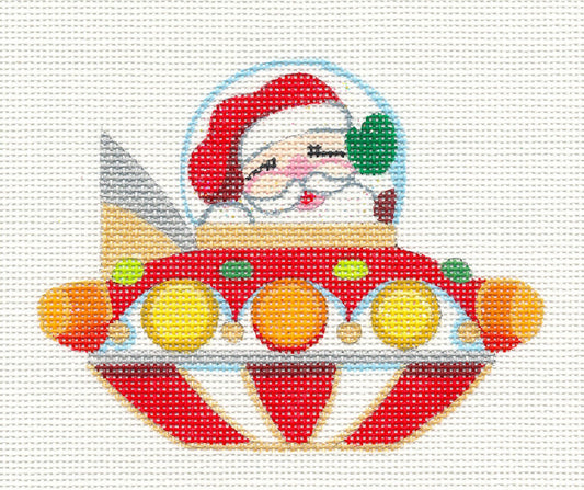 Christmas ~ Santa's Flying Saucer handpainted Needlepoint Canvas by Raymond Crawford