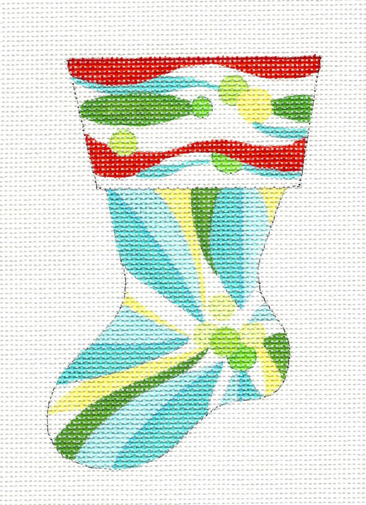 Mini Stocking ~ Blue Poinsettia stocking Ornament handpainted Needlepoint Canvas by Raymond Crawford