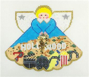 Angel ~ Hollywood, California  Angel with Charms handpainted Needlepoint Canvas Ornament by Painted Pony