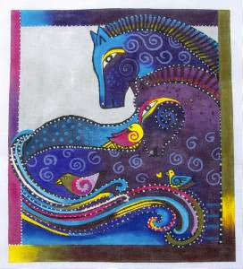 Laurel Burch ~ Aquatic Mares 2 Horses handpainted Large Needlepoint Canvas by Laurel Burch from Danji Designs