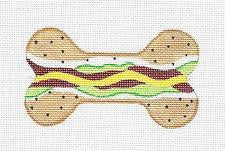 Dog Bone ~ Hot Dog Dog Bone Ornament handpainted Needlepoint Canvas by Raymond Crawford
