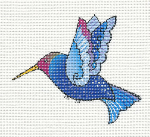 Laurel Burch ~ Blue Hummingbird Handpainted Needlepoint Canvas from Danji Designs
