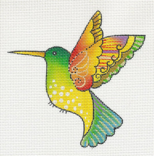 Laurel Burch ~ Yellow & Green Hummingbird Handpainted Needlepoint Canvas from Danji Designs