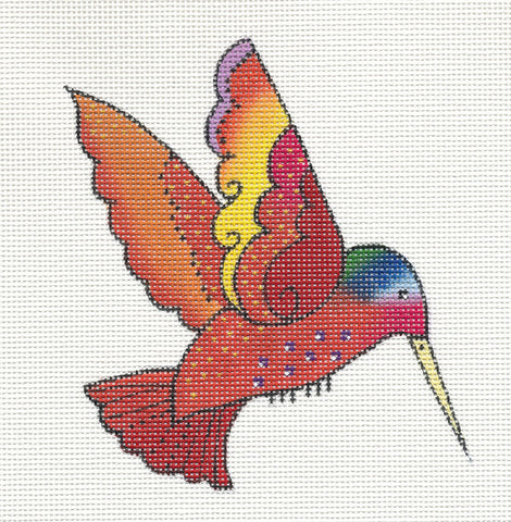 Laurel Burch Red Hummingbird Handpainted Needlepoint Canvas by Danji Designs