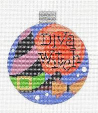 Round~Halloween Diva Witch Ornament handpainted Needlepoint Canvas by Raymond Crawford