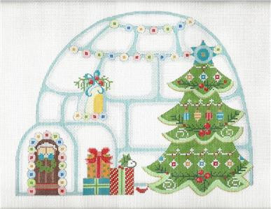 Christmas Canvas ~ Lg. Christmas Igloo on handpainted Needlepoint Canvas & STITCH GUIDE by Danji Designs