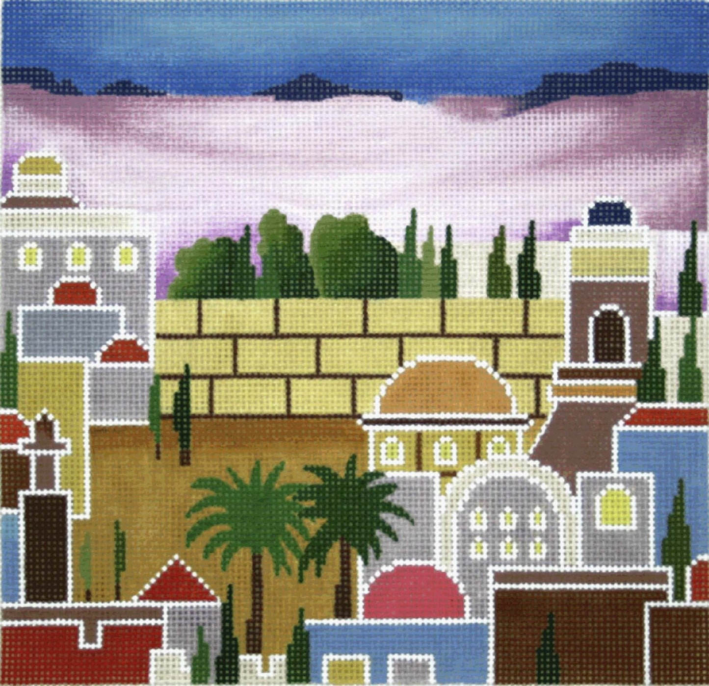 Judaic Canvas ~ Rebecca Shore Tefillin Bag with City and Wailing Wall Backdrop ***Exclusive***