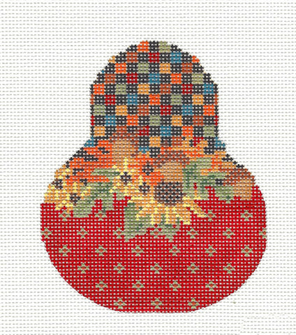Kelly Clark Pear– Autumn Folk Art Pear Ornament handpainted needlepoint Canvas**SP. ORDER**