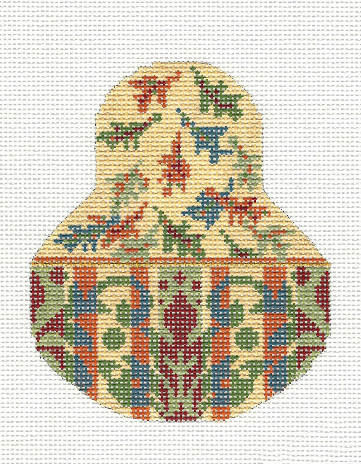 Kelly Clark Pear– Falling Leaves Pear handpainted Needlepoint Canvas Ornament