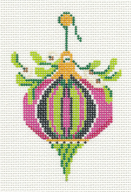 Kelly Clark Christmas– Pink Quartz & Gold handpainted Needlepoint Canvas Mini Ornament