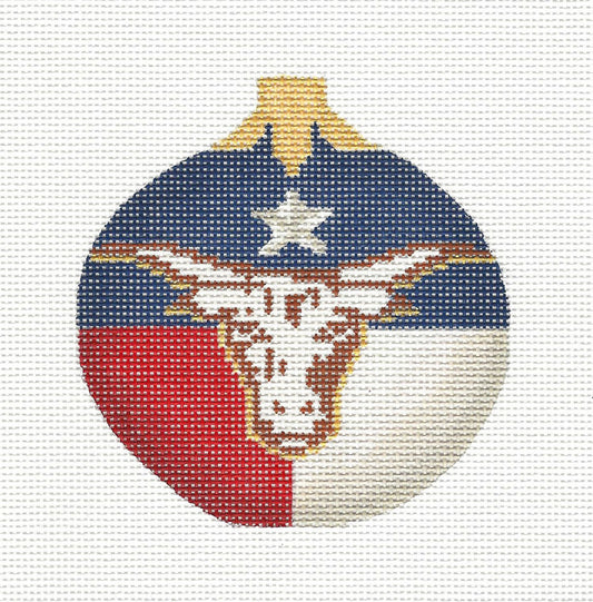 Texas Christmas ~ Texas Longhorn Ornament handpainted Needlepoint Canvas by Kelly Clark