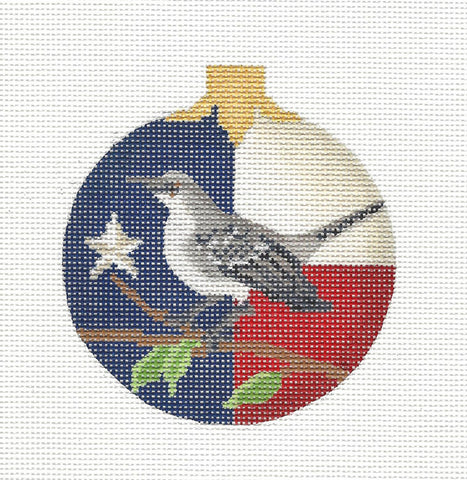 Kelly Clark Christmas – Texas State Mockingbird handpainted Needlepoint Canvas Ornament