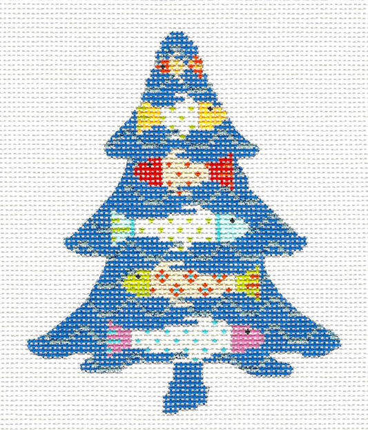 Kelly Clark Tree- Six Funky Little Fish & STITCH GUIDE handpainted Needlepoint Canvas by Kelly Clark