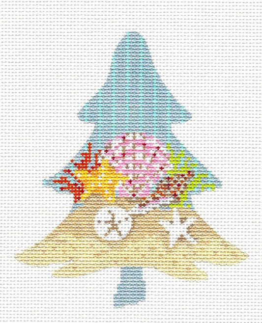 Kelly Clark Tree – Seashells & Starfish at the Beach Tree handpainted 18 mesh Needlepoint Canvas Ornament