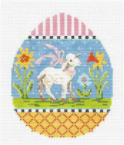 Kelly Clark ~ Spring Lamb in Daffodils Easter EGG 18 mesh handpainted Needlepoint Canvas Ornament