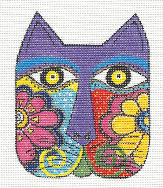 Laurel Burch ~ Floral Cat Face Handpainted Needlepoint Canvas by Danji Designs