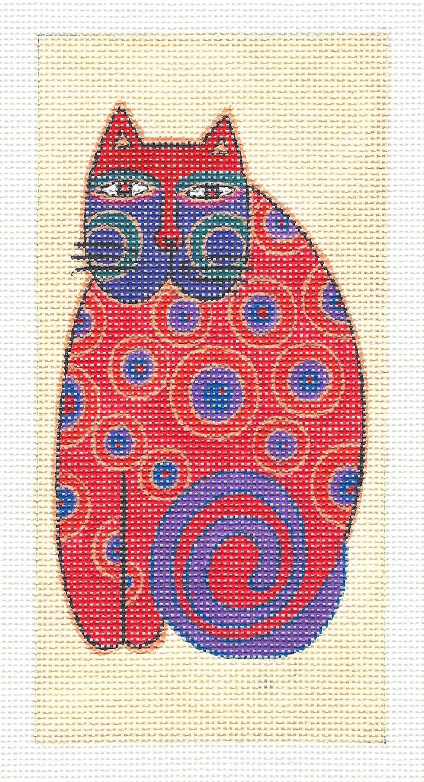 Laurel Burch Red Cat Eyeglass Case Handpainted Needlepoint Canvas by Danji Designs