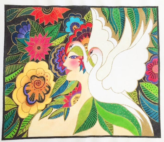 Laurel Burch ~ Swan Goddess With STITCH GUIDE Handpainted Needlepoint Canvas by Danji Designs