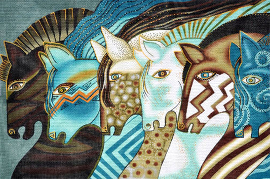 Embracing Horses & STITCH GUIDE Large handpainted Canvas design by Laurel Burch from Danji