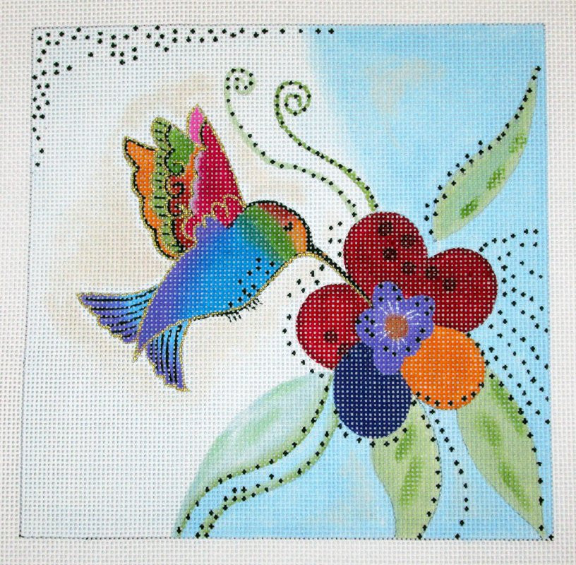 Laurel Burch ~ Hummingbird and Flower Handpainted 18 Mesh Needlepoint Canvas from Danji Designs