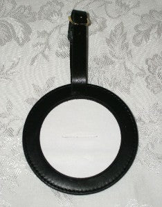 Accessory ~ LUGGAGE ID TAG Black Smooth Leather for 3" Rd. Needlepoint Canvas by LEE