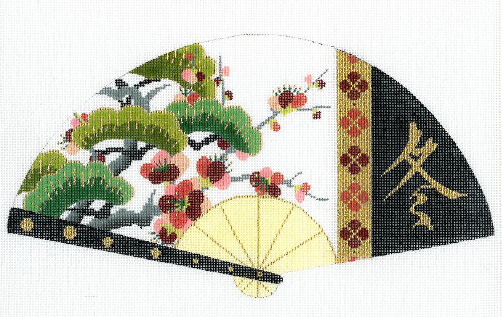 Oriental Fan ~ Four Seasons "WINTER" Fan design handpainted Needlepoint Canvas by LEE