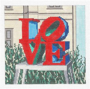 Travel Canvas ~ Philadelphia LOVE STATUE in Pennsylvania 6" Sq. handpainted 18 mesh Needlepoint Canvas by Needle Crossings