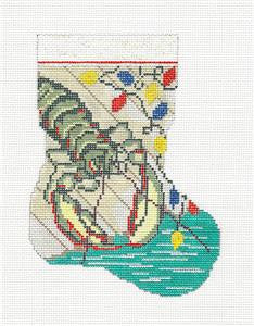 Mini Stocking ~ Lobster with Christmas Lights 18 mesh Mini Stocking Ornament handpainted Needlepoint Canvas by Needle Crossings