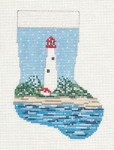 Stocking~Lighthouse in Snow 13 MESH handpainted Needlepoint Canvas~by Needle Crossings