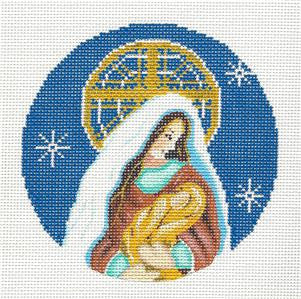 Christmas Round ~ Christmas Madonna & Child handpainted Needlepoint Canvas Ornament Alice Peterson