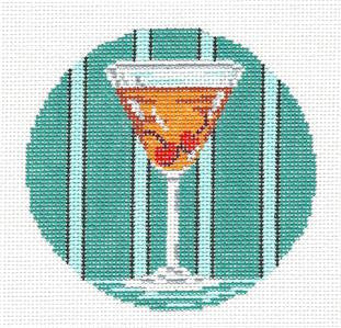 Round ~ Manhattan Drink with Cherries 4" Rd. handpainted 18 mesh Needlepoint Canvas by Needle Crossings