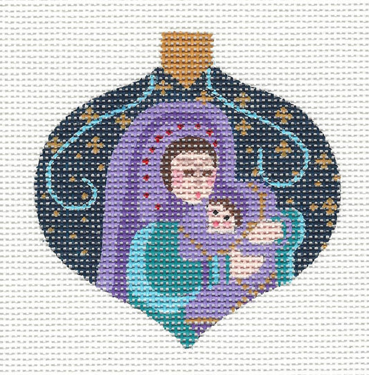 Bauble ~ Mother Mary and Baby Jesus Ornament handpainted 18 mesh Needlepoint Canvas by CH Designs